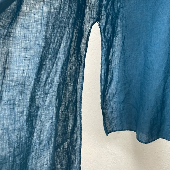 Made In Italy 100% Linen NWT Roll Tab Draped Open Long Overlay One Size Blue - Picture 3 of 14